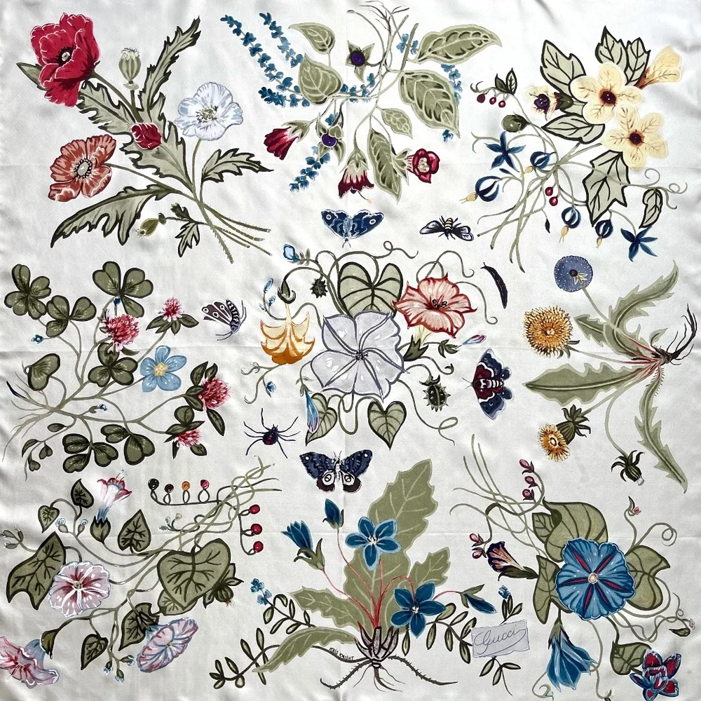 Display #1 Gucci Scarf Flora 3 Print Kris Knight Silk Wrap Scarf NWT